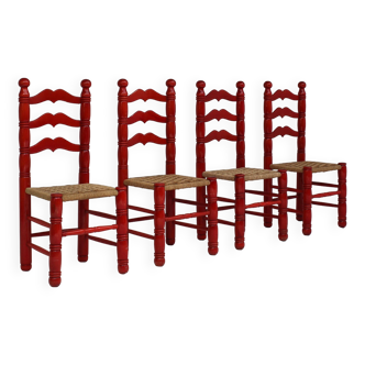 Ensemble de chaises rouges en jonc italien