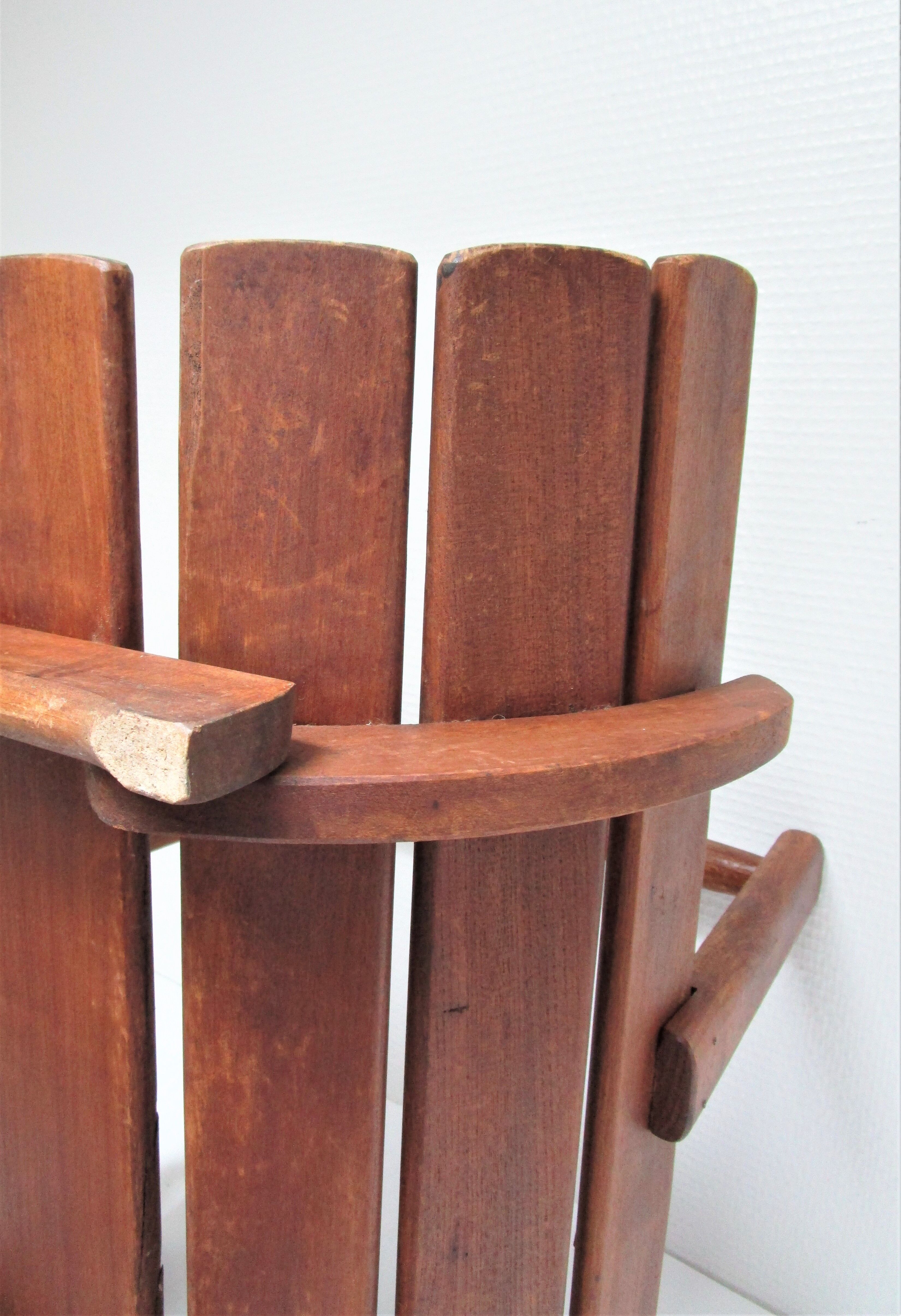 Panier à bûches bois massif lattes art populaire vintage