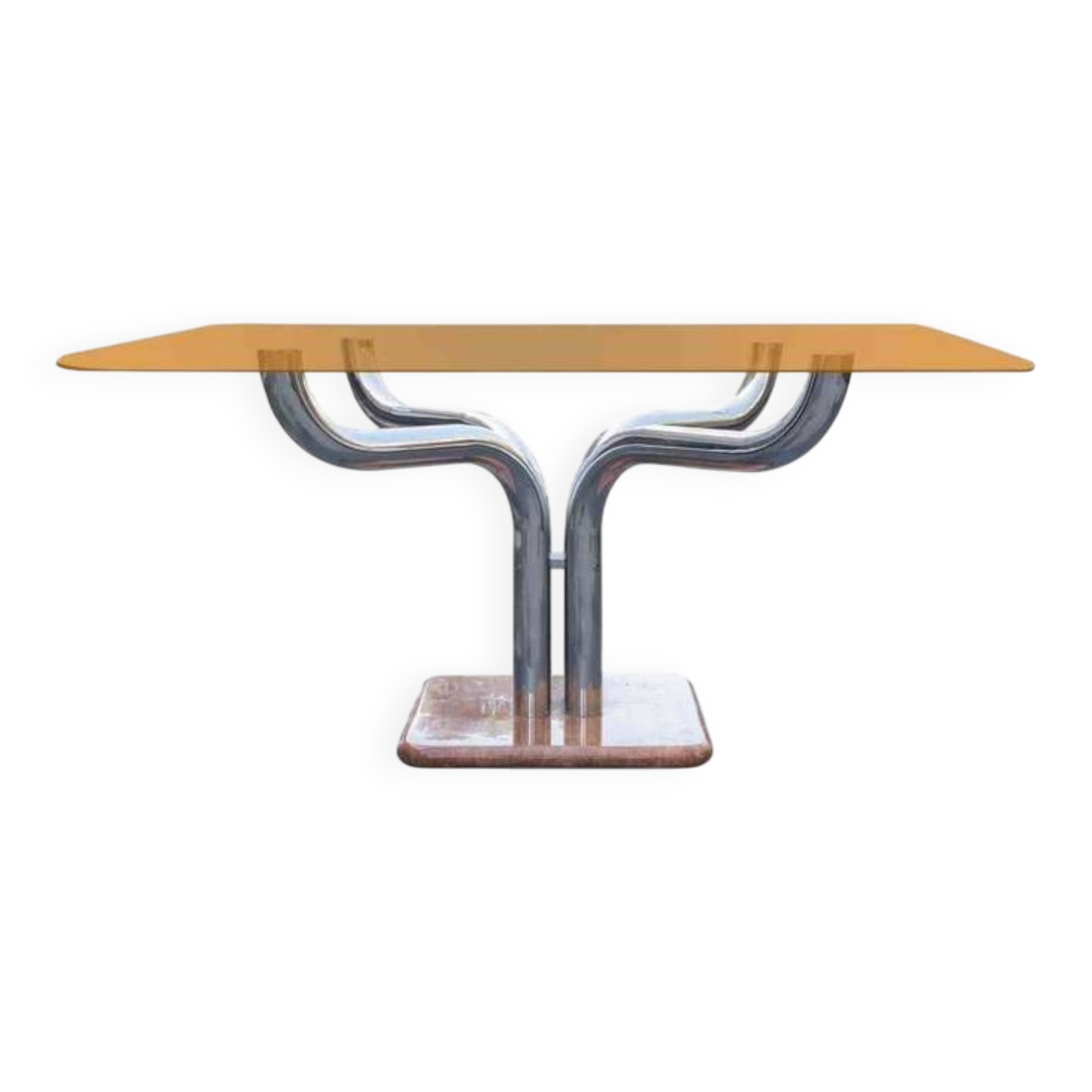 Guido faleschini dining table chrome marble glass funnel 1970 italy