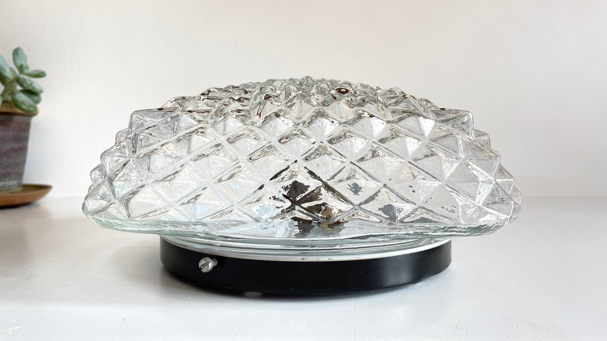 Wall lamp glass and steel ceiling light 1950s