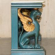 Console ancienne sculptée à la main circa 1880 avec plateau en marbre