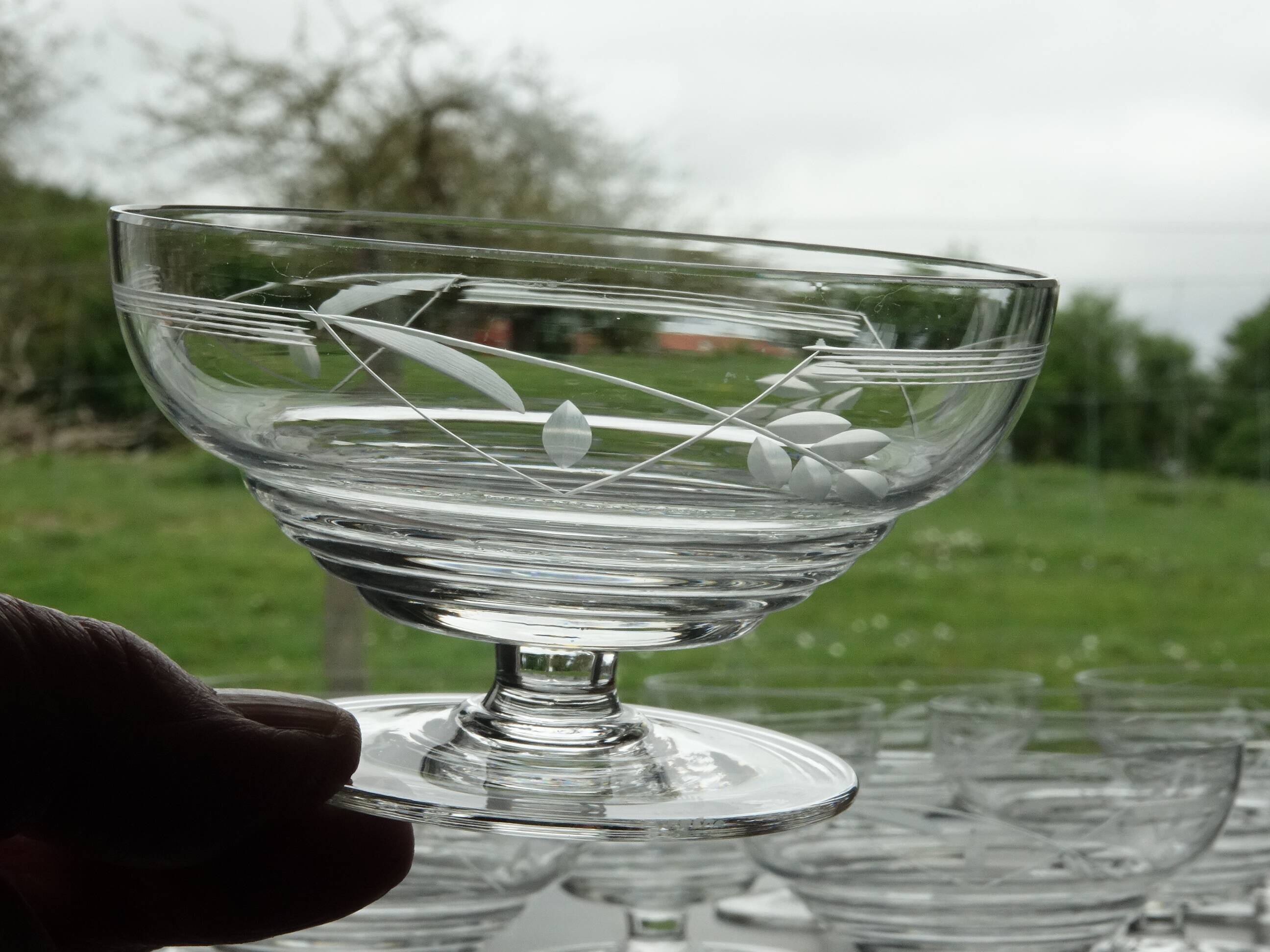 Set of 10 Art Deco crystal champagne glasses from Czechoslovakia