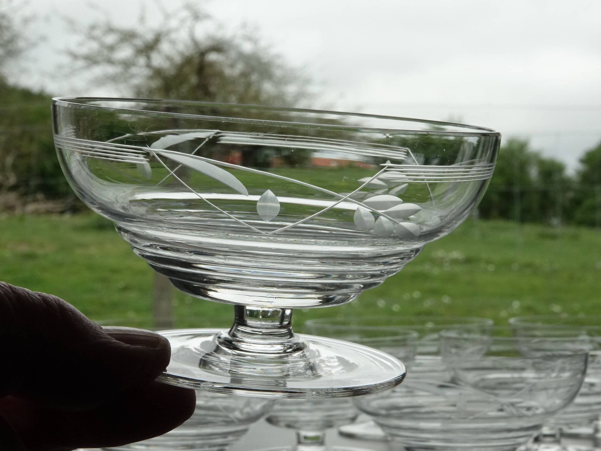 Set of 10 Art Deco crystal champagne glasses from Czechoslovakia