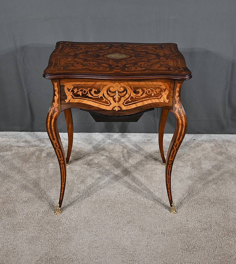 Rosewood and mahogany work table, Louis XV style, Napoleonic era