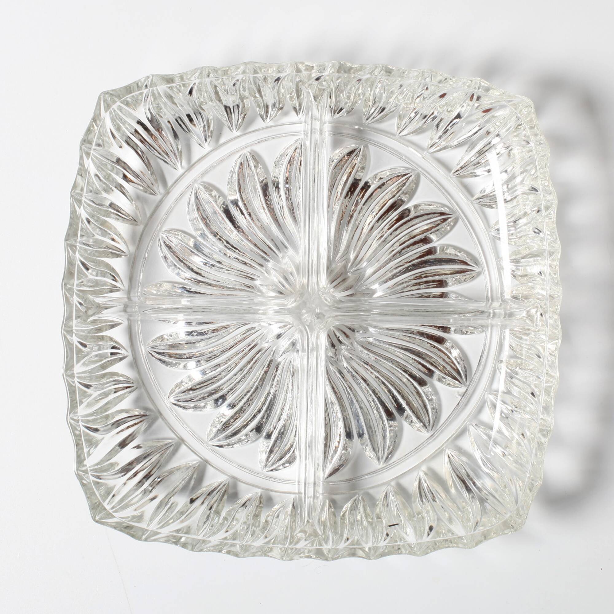 Mid-century Divided Serving Plate / Clear Appetizer Tray / Italy / 1970s
