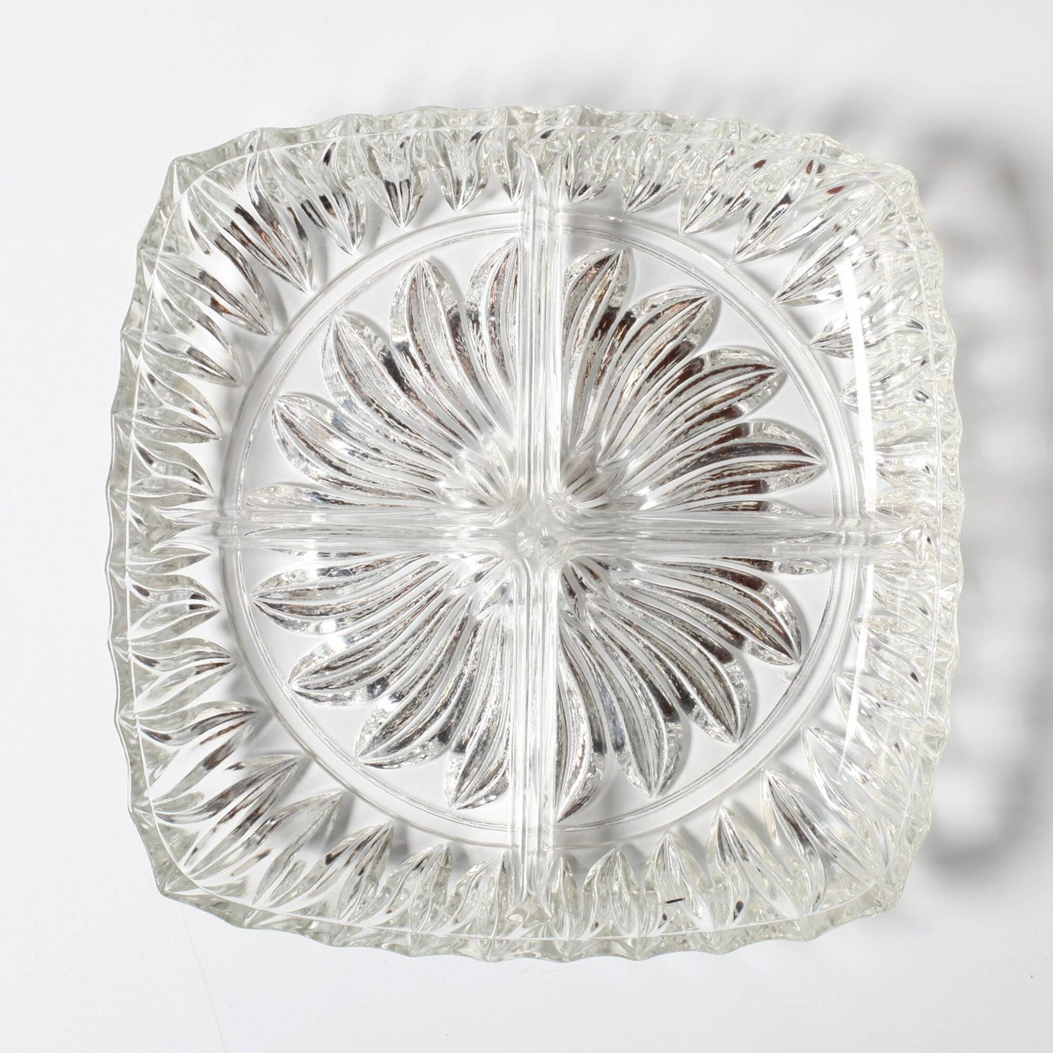 Mid-century Divided Serving Plate / Clear Appetizer Tray / Italy / 1970s