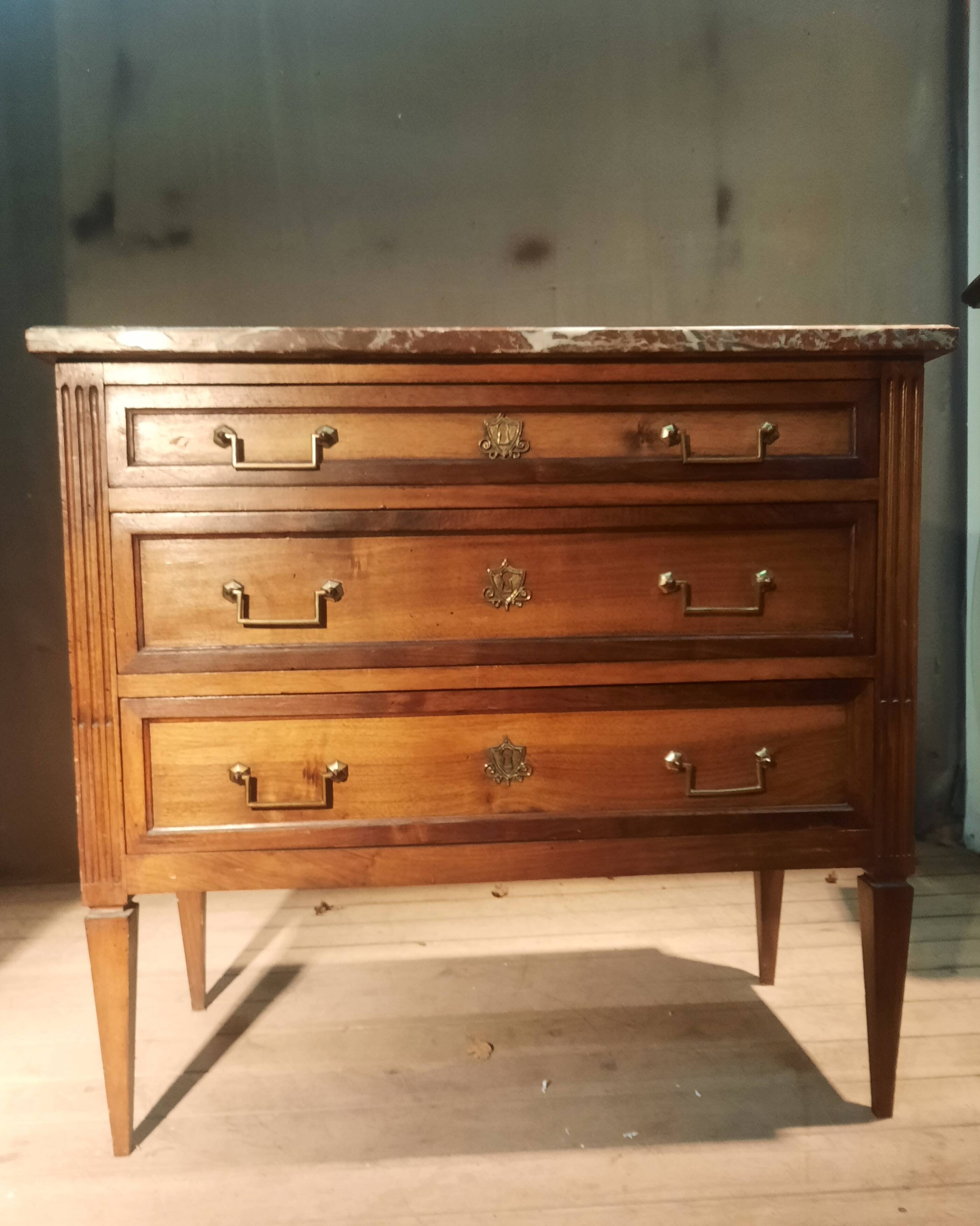 Louis XVI style chest of drawers with marble top