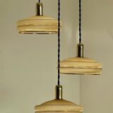Vintage triple globe pendant light in gold granite glass