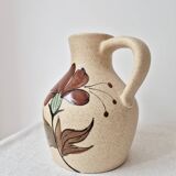 Speckled stoneware carafe with floral decoration signed - Vintage