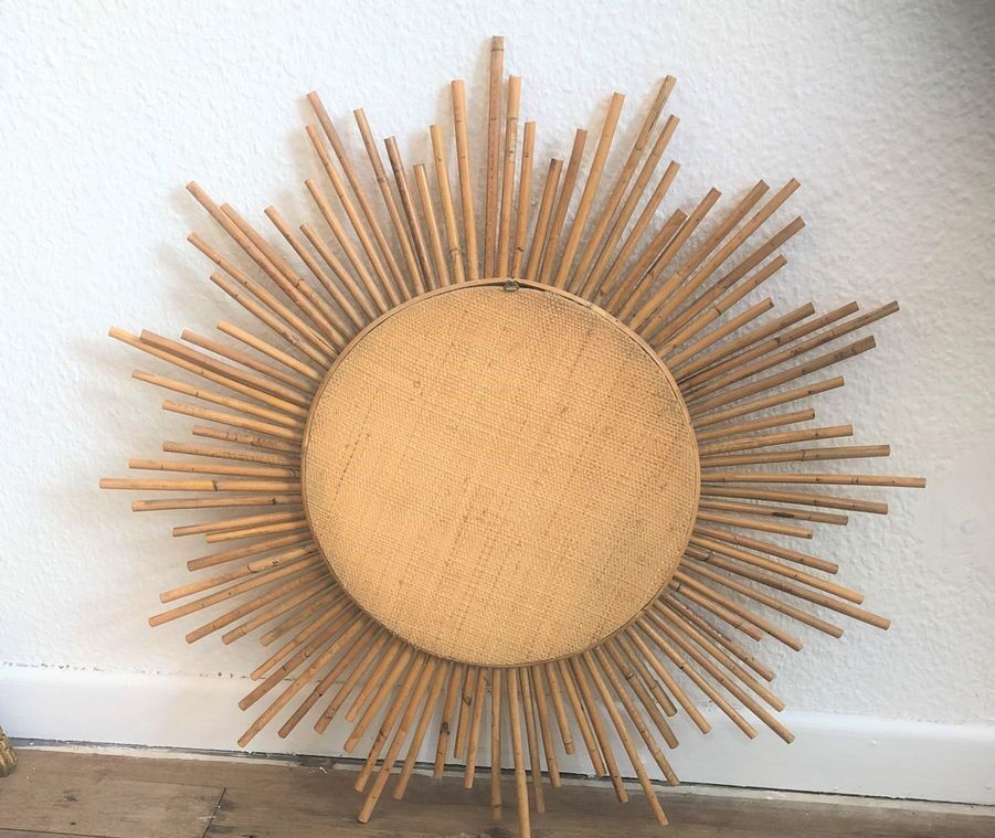 Old mirror soleil vintage in braided rattan 60