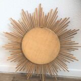 Old mirror soleil vintage in braided rattan 60