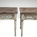 Pair of Louis XVI style bedside tables with patina