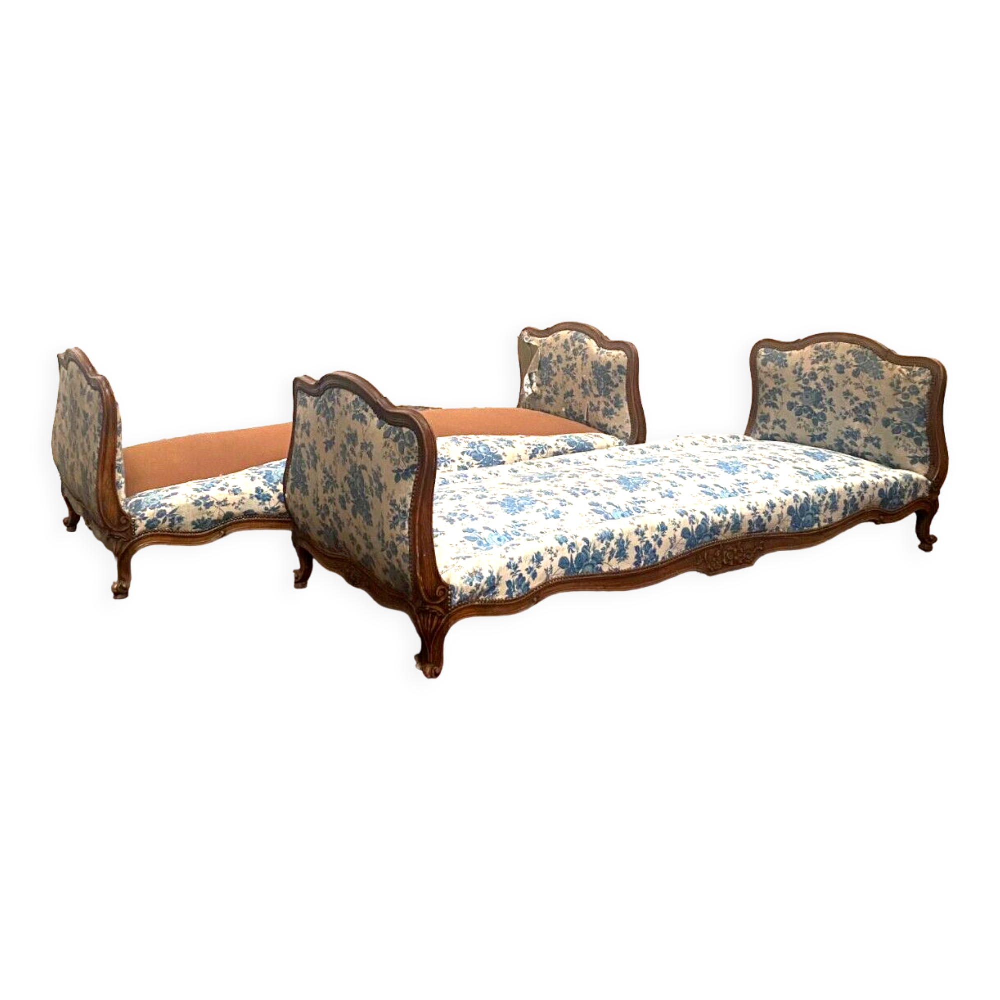 Pair of Louis XV style daybed in stained wood XX century
