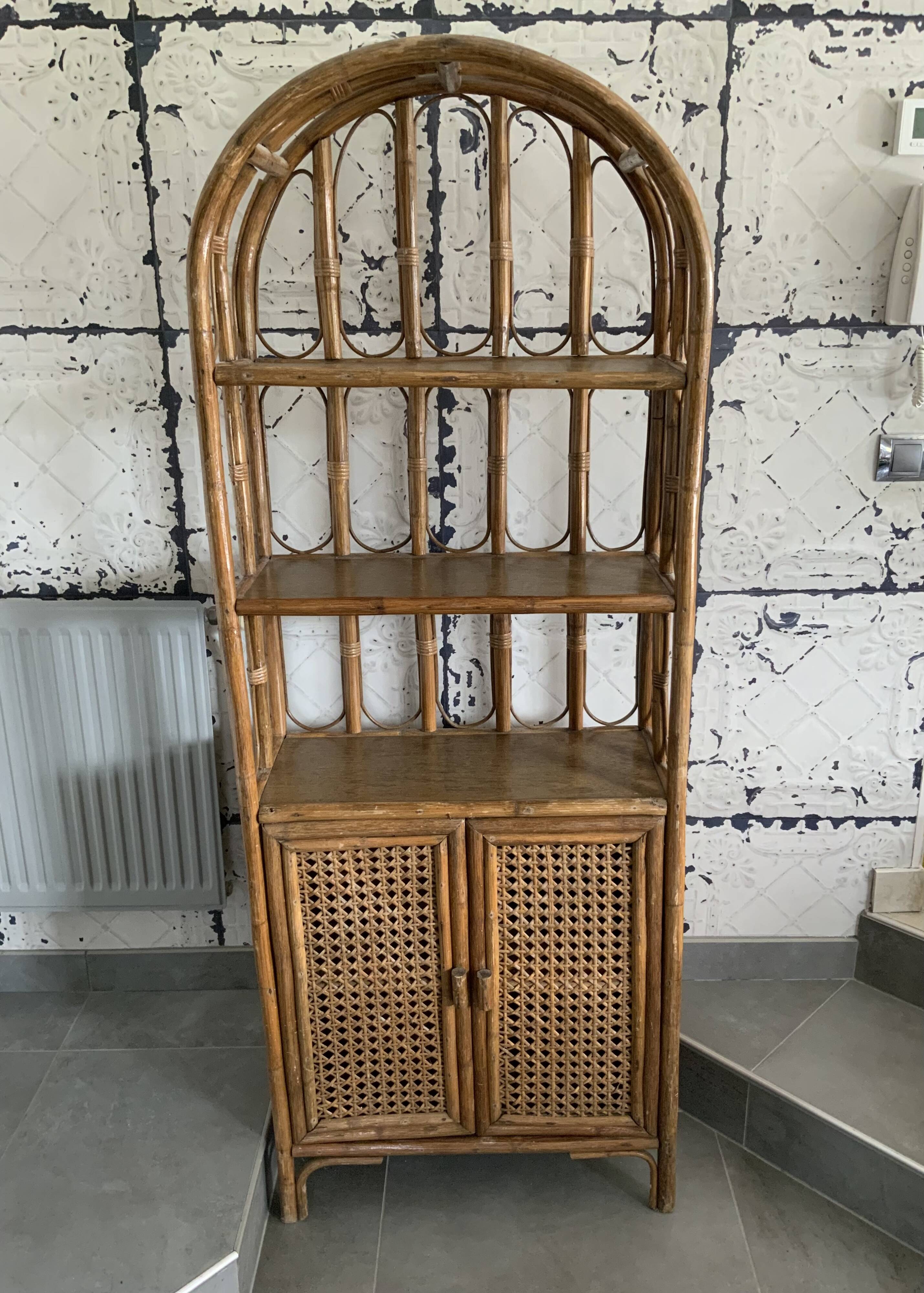 Vintage bamboo bookcase shelf