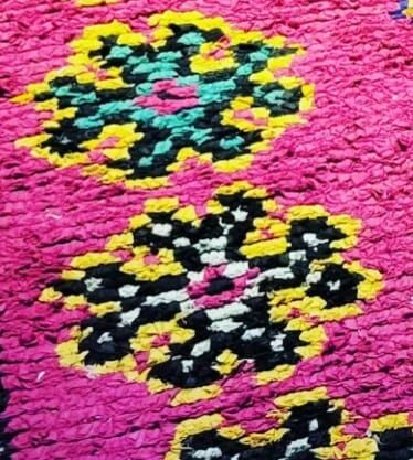 Moroccan Boucherouite fushia rug in recycled cotton 150x275cm
