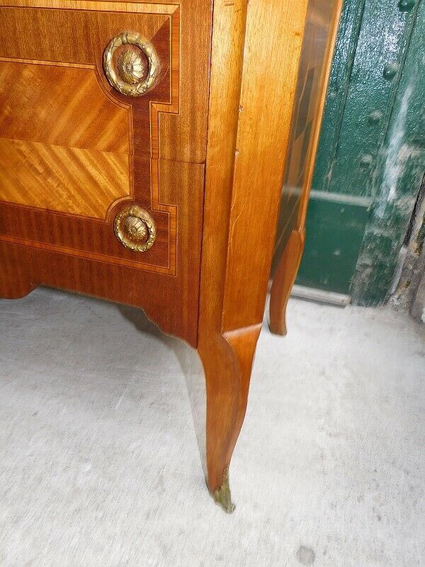 Commode 3 tiroirs plateau marbre style louis xvi en bois de rose