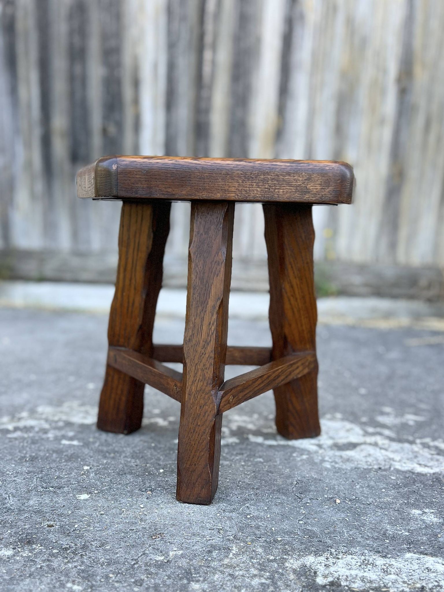 Vintage Brutalist Solid Wood Low Stool