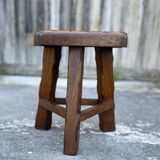 Vintage Solid Wood Brutalist Low Stool