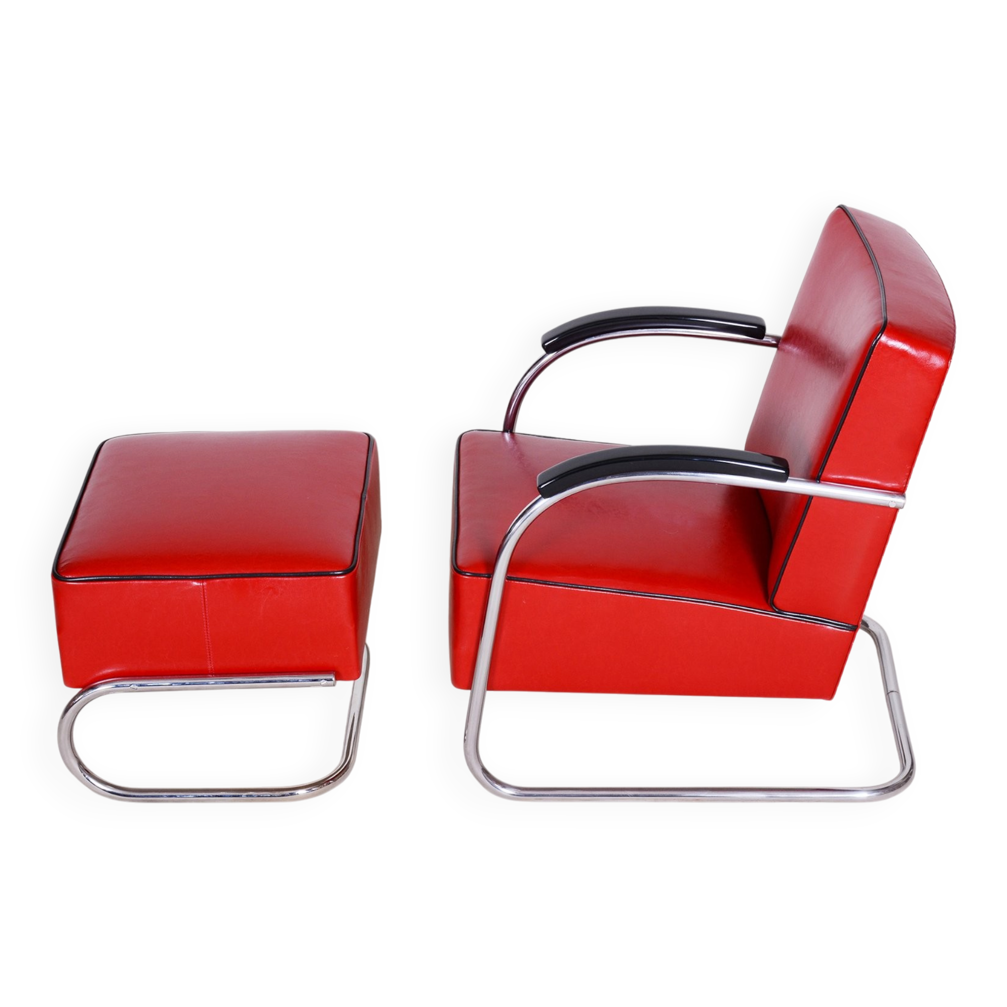 Set of Bauhaus Armchair with Foot Stool attributed to Mucke Melder, 1930s