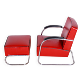 Ensemble fauteuil Bauhaus avec son repose-pieds attribués à Mucke Melder, années 1930