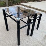 3 black industrial glass nesting coffee tables Yves Boutboul 1970