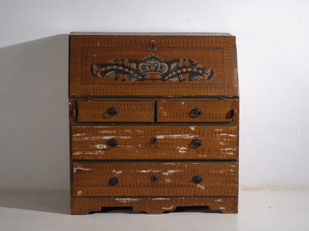 Swedish drop-leaf desk, antique – Scandinavian folk furniture – year 1783