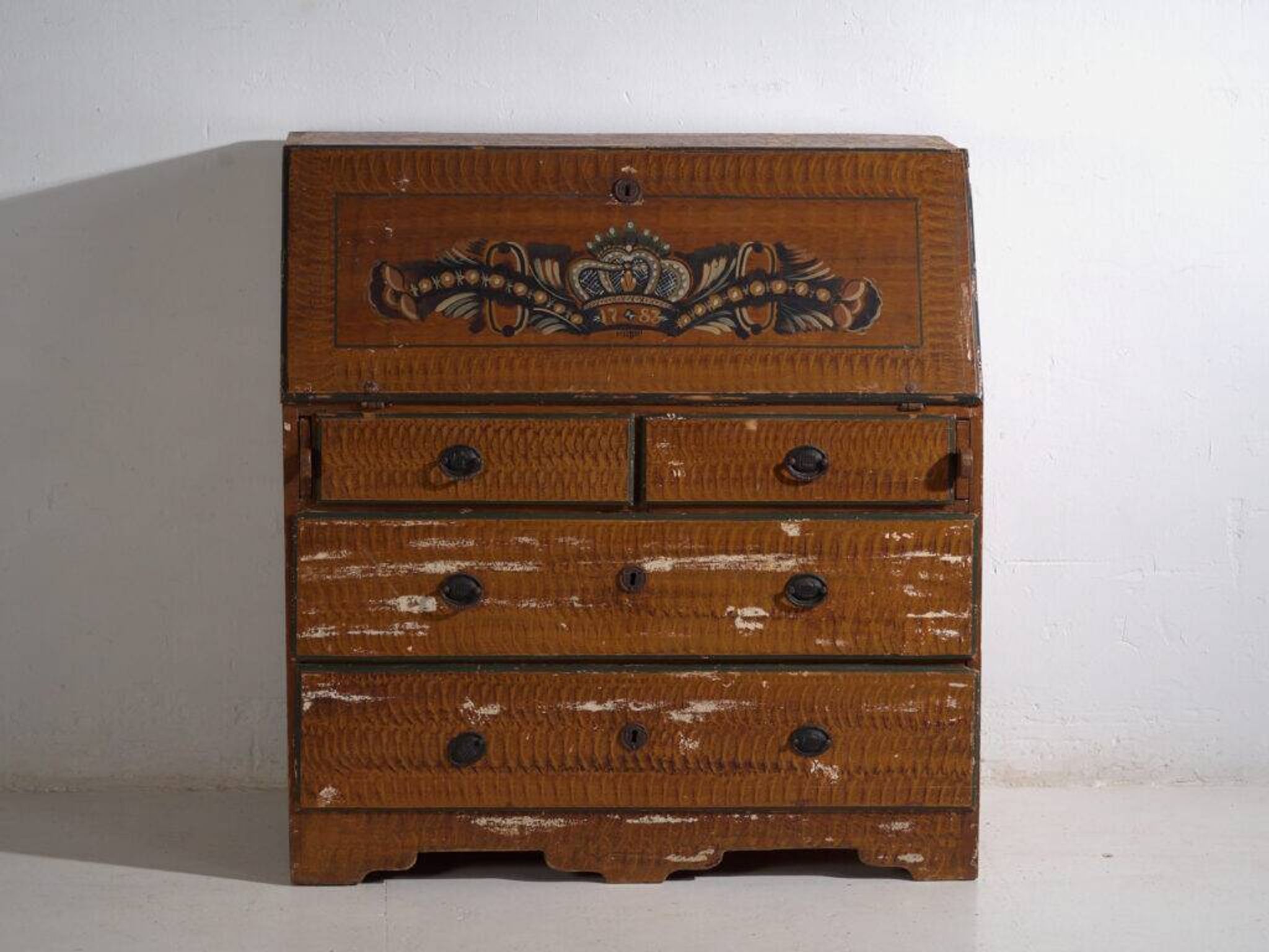 Swedish drop-leaf desk, antique – Scandinavian folk furniture – year 1783