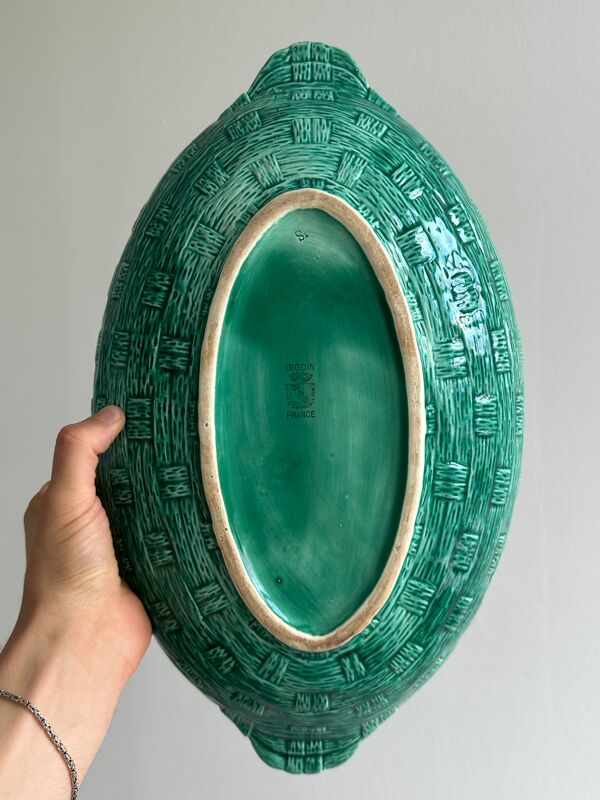 plat ancien Digoin en céramique verte