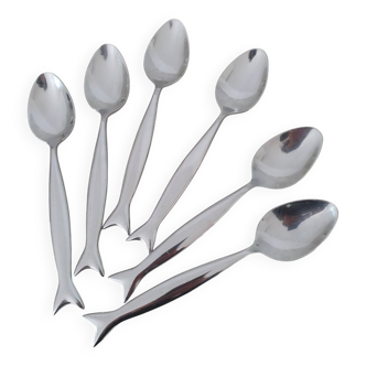 Service of 6 large metal spoons "fish tail"