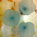 set of 3 ice cream / dessert cups, on foot, frosted blue-green glass