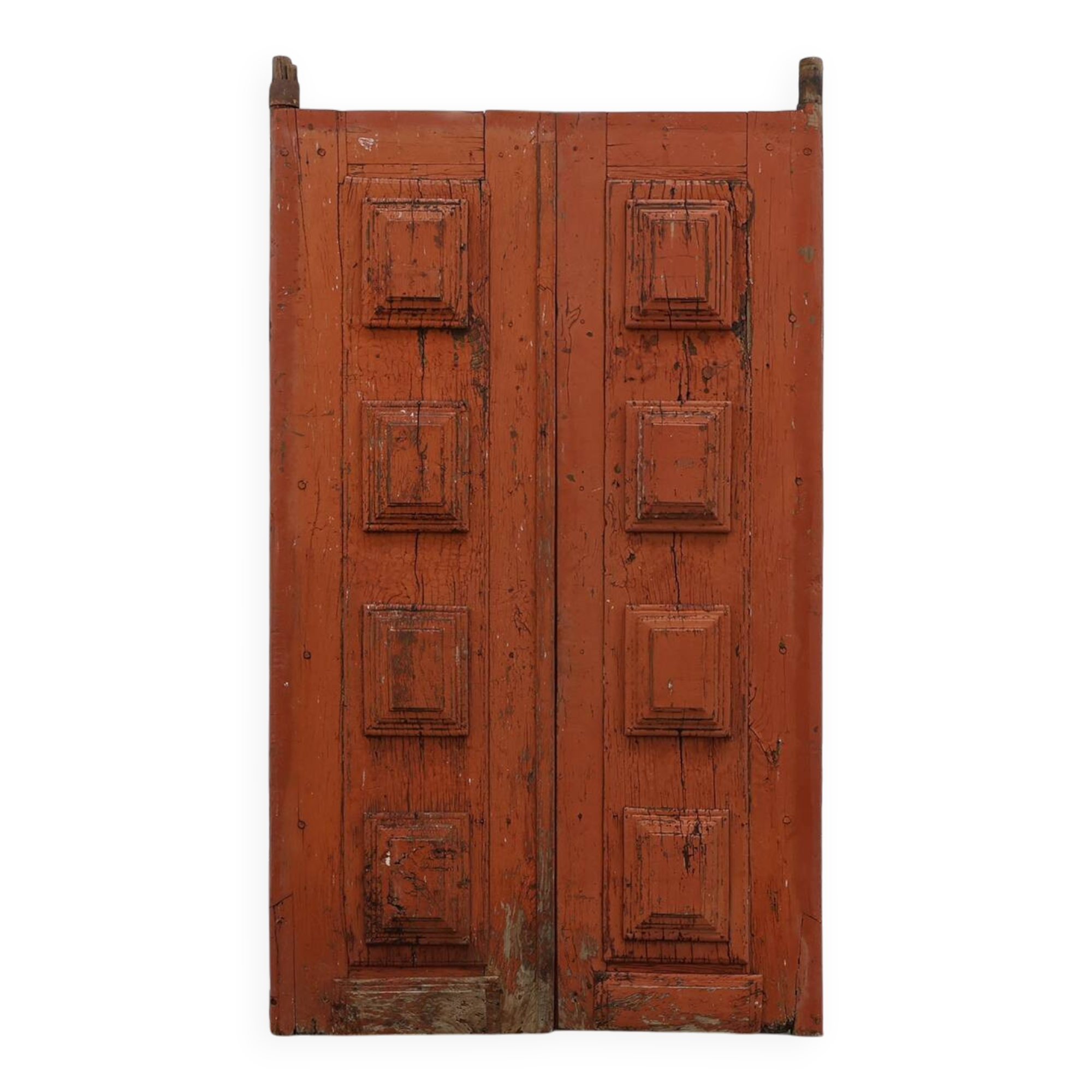 Large 17th century Monastery doors in terracotta lacquered oak, Portugal