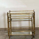 Trio de tables basses « Nido » laiton et verre Italie 70s