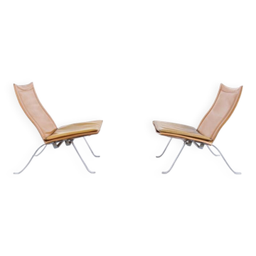 Impressive pair of leather and steel armchairs from the 1960s.