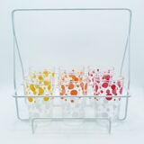 6 polka dot juice glasses in carrier