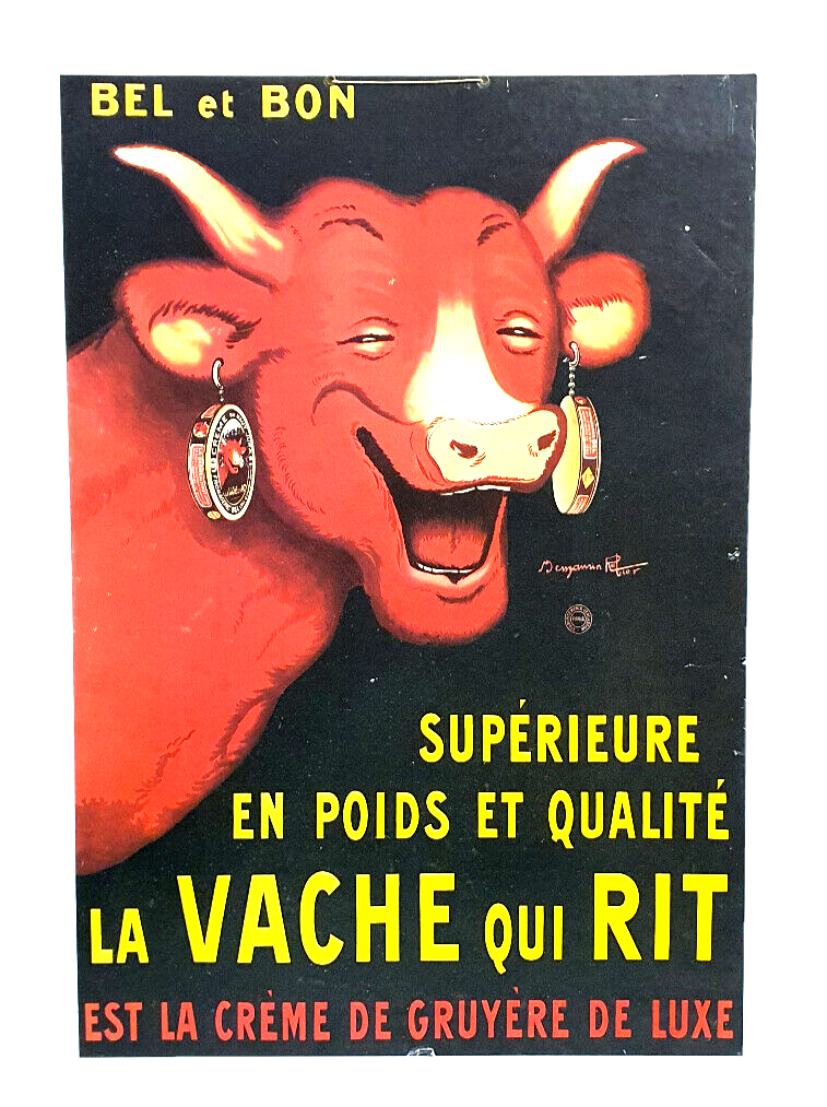 ancienne affiche 46x66 cartonné publicitaire vache qui rit benjamin rabier édition clouet