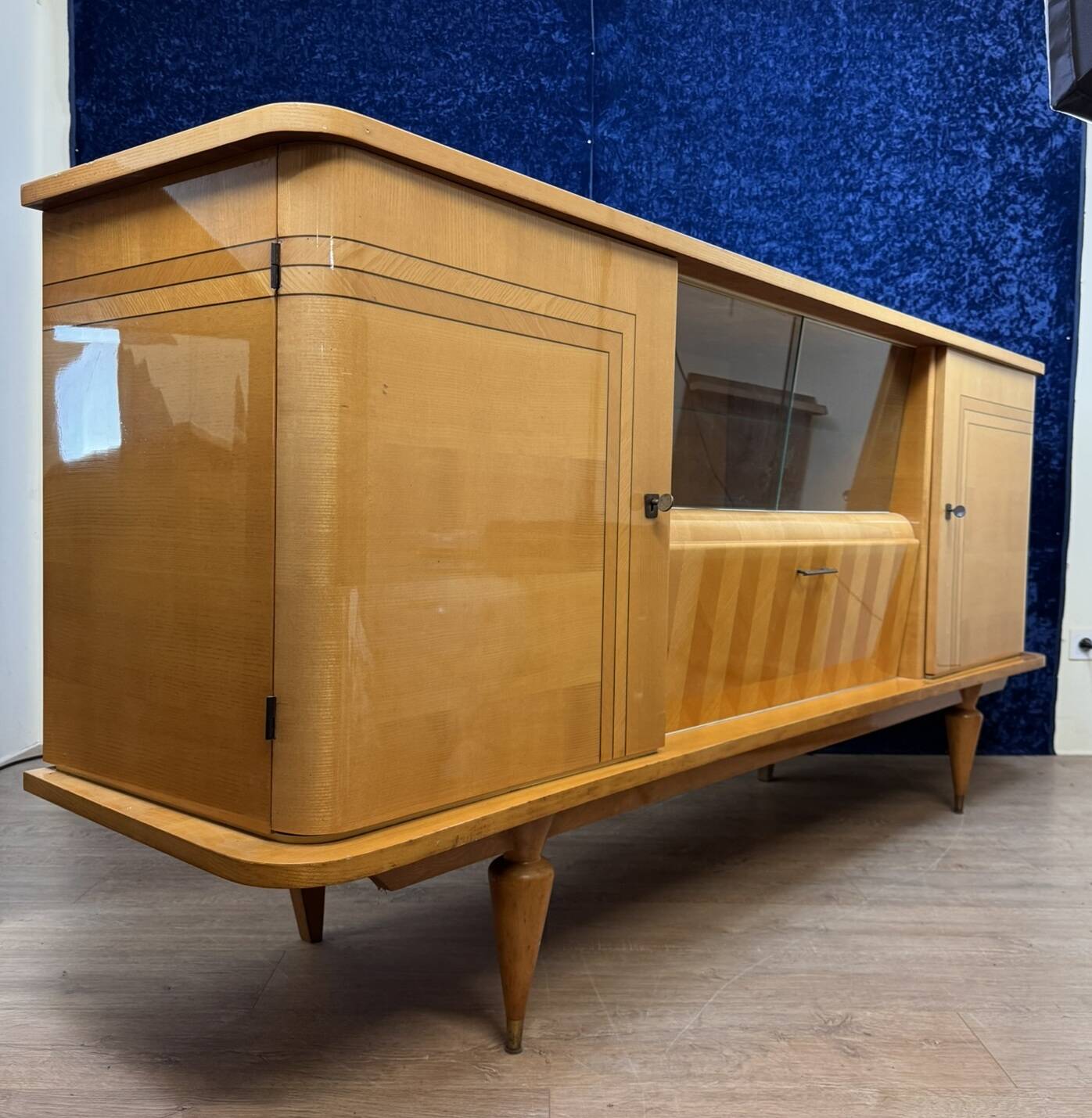 Enfilade Art Déco en sycomore et marqueterie vers 1950