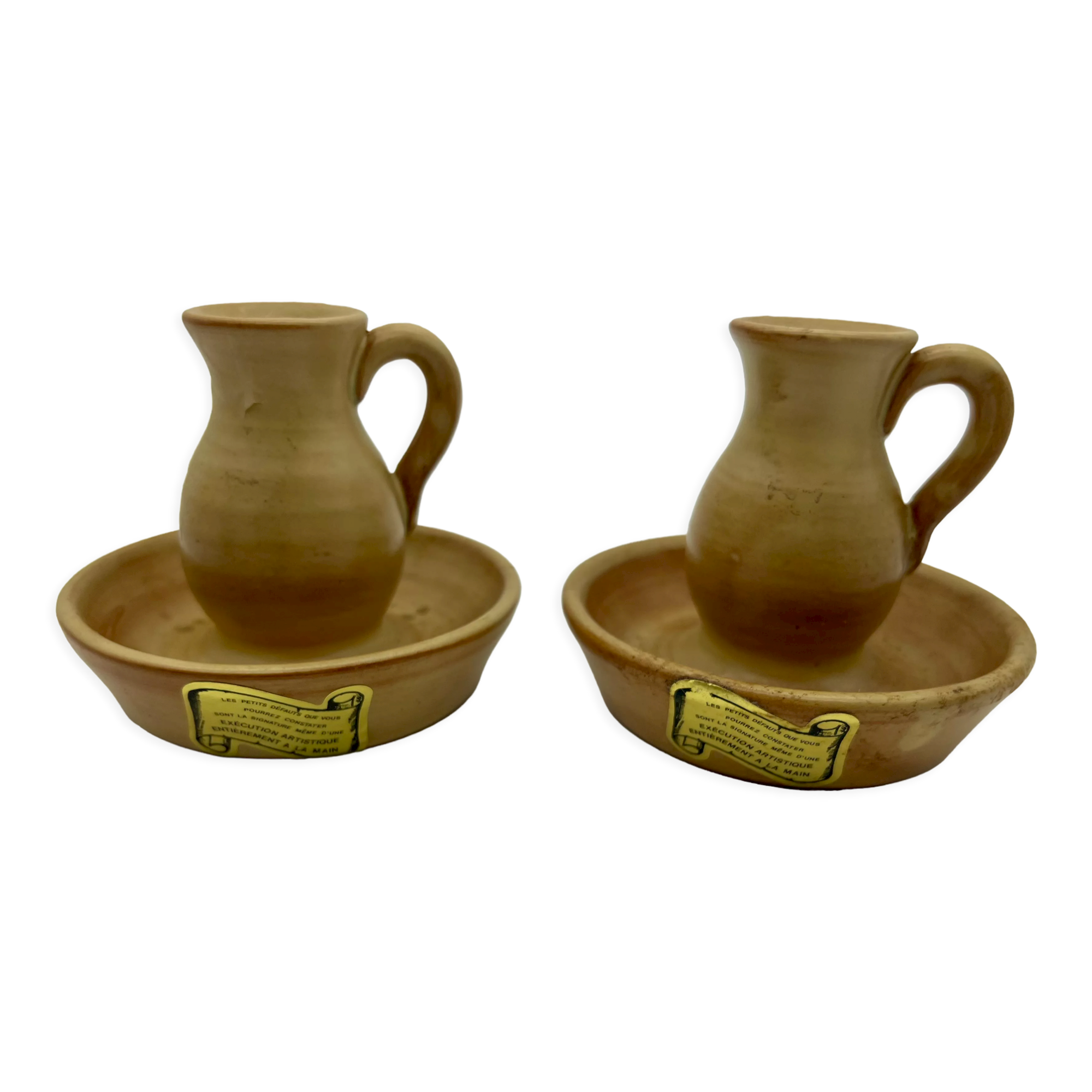 Pair of stoneware candle holders