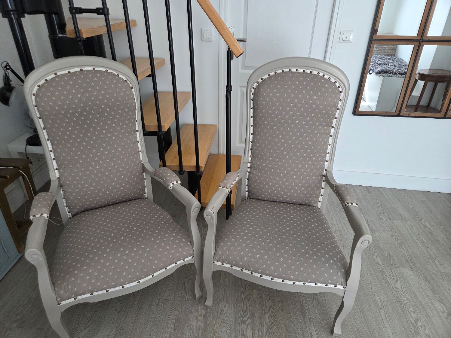 Restored pair of Voltaire armchairs