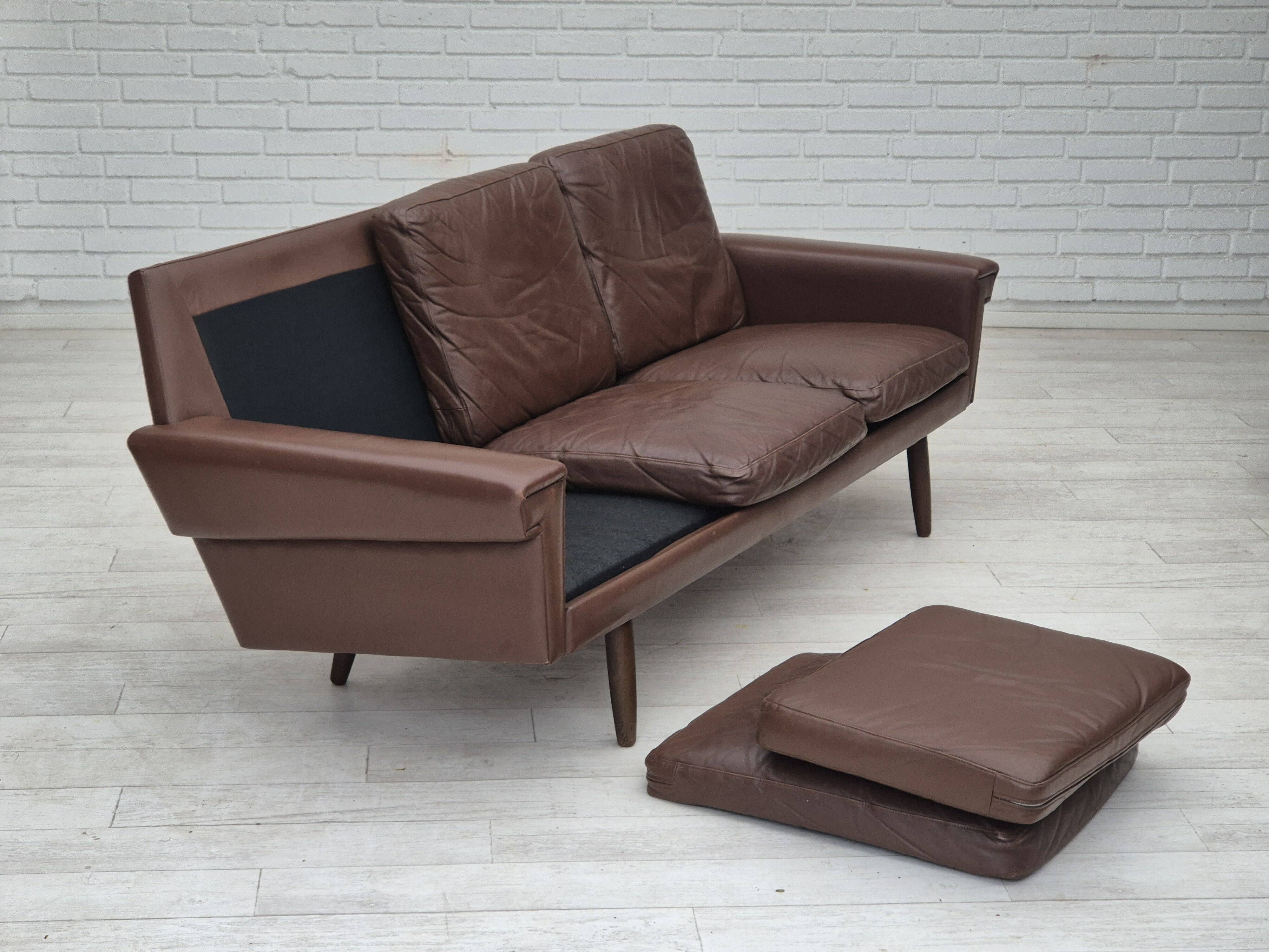 1970s, Danish 3-seater sofa, original brown leather.