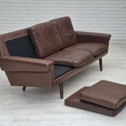 1970s, Danish 3-seater sofa, original brown leather.