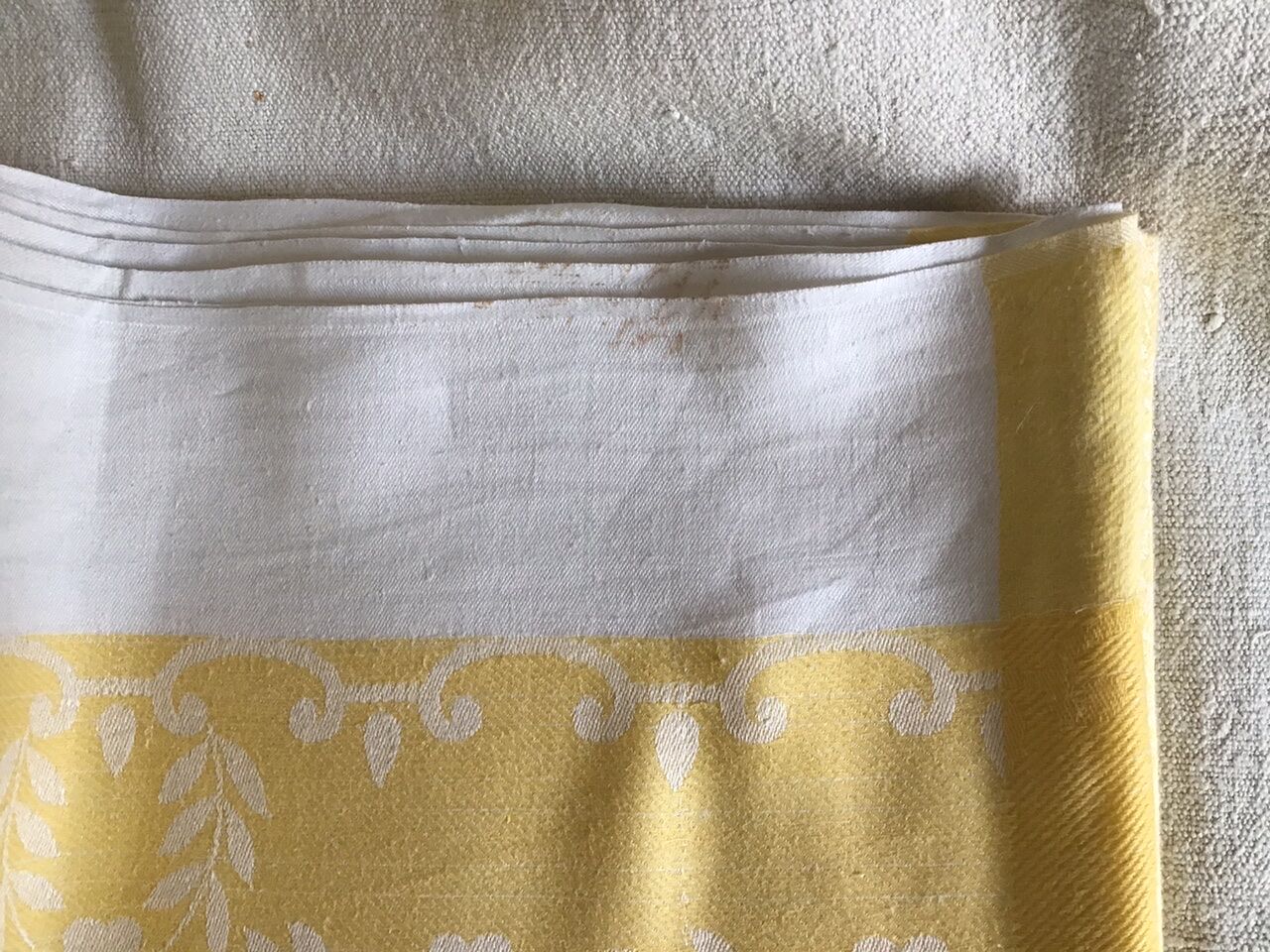 Large yellow and white vintage tablecloth