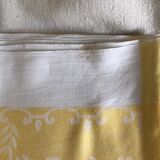 Large yellow and white vintage tablecloth