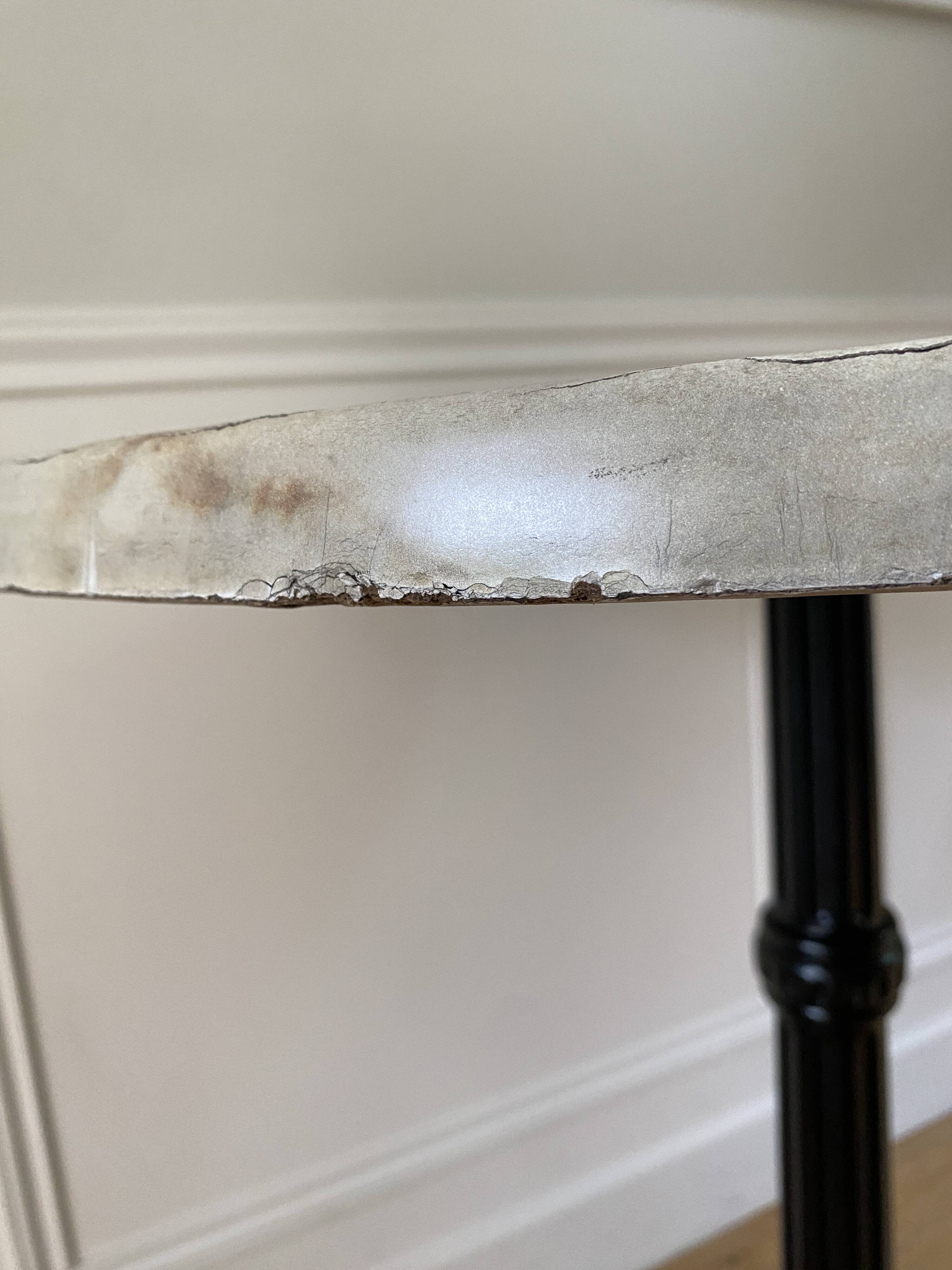 Bistro table, vintage side table, cast iron legs, imitation resin top