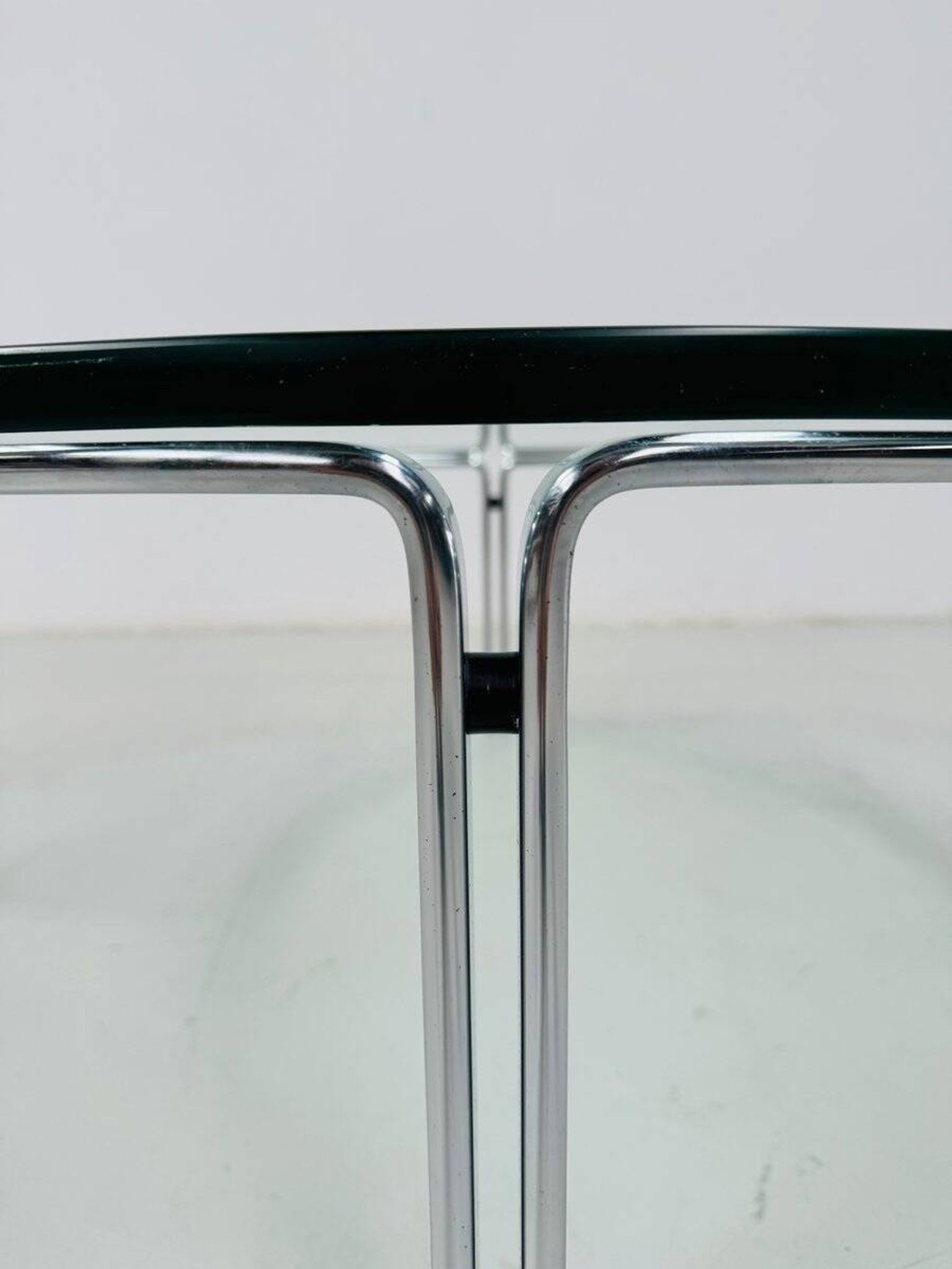 Vintage round glass & steel coffee table by Horst Brüning for Kill International, 1960s