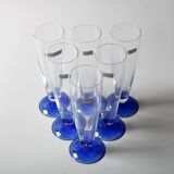 Set of 6 Vintage Blue-Footed Glasses /Rare Tall Tumblers / Zwiesel Glas / G