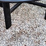 70s design coffee table in black lacquered wood with smoked glass top
