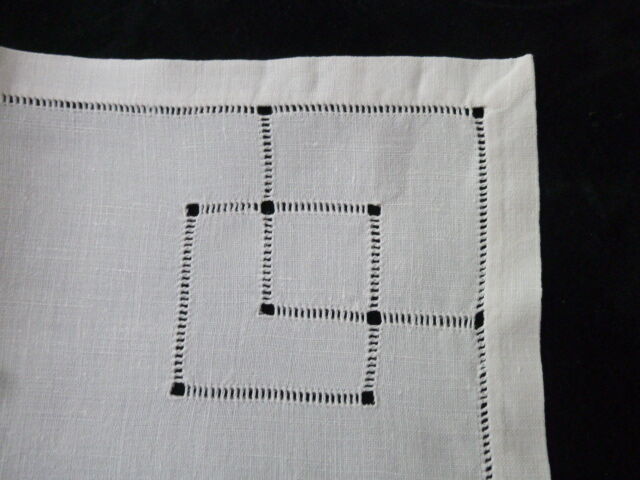 Set of 6 antique white linen tea towels with small days