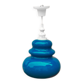 Suspension en verre bleu turquoise et bois peint blanc – années 70