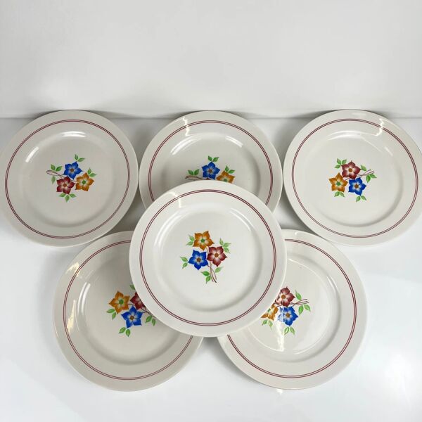 Set de 6 assiettes plates ''La ruche'', Moulins des loups, XXe