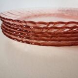 set of 6 Rosaline dessert plates in pink swirl glass
